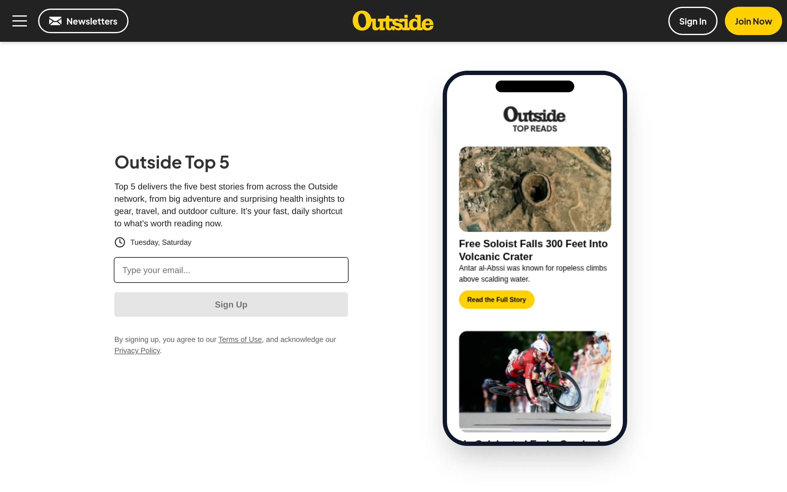 Outside Top 5 newsletter subscription page